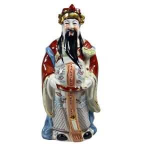 Chinese Famille Rose Porcelain Fu Lu Shou Figurine God of Prosperity Vintage 7"